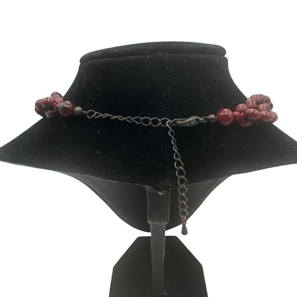 Handcrafted Red Beaded Necklace With Circular Copper Pendant & Adjustable Chain - Picture 4 of 4